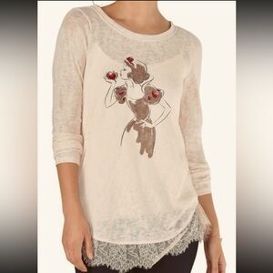 Disney Cream Long Sleeve Top with Snow White Graphic SZ S